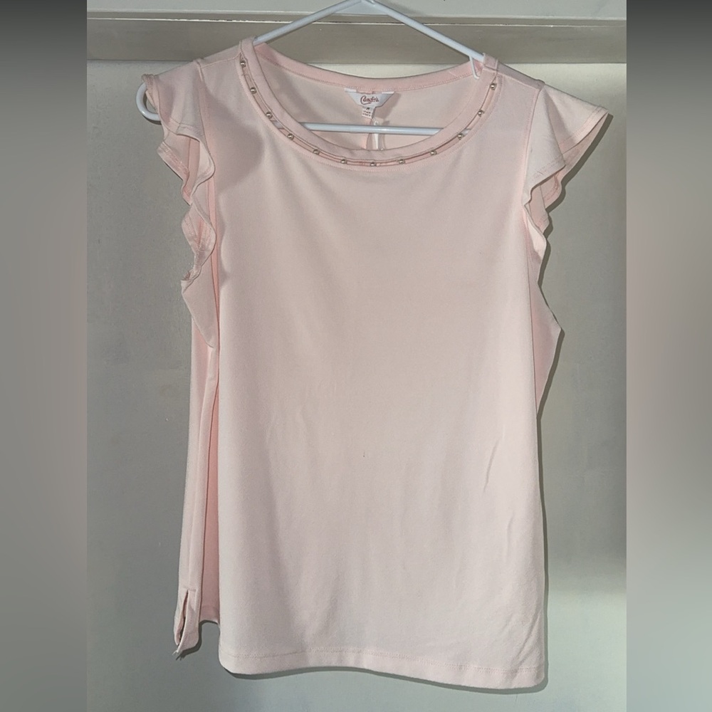 Candie’s pink top with earl beads in neckline brand new with tags